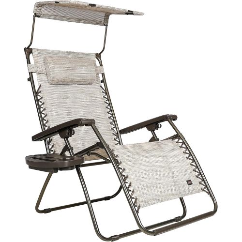  Bliss Hammocks GFC-452WSR 30 Wide XL Zero Gravity w/Canopy, Pillow, & Drink Tray Folding Outdoor Lawn, Deck, Patio Adjustable Lounge Chair, 360 lbs. Capacity, Weather and Rust Resi