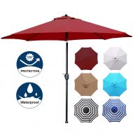 Blissun 9 Patio Umbrella Aluminum Manual Push Button Tilt and Crank Garden Parasol (Black)