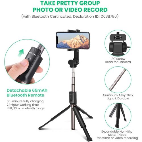  [아마존 핫딜]  [아마존핫딜]Selfie Stick Tripod, BlitzWolf 35 inch Extendable Bluetooth Selfie Stick with Wireless Remote for Gopro iPhone Xs Max/XR/X/8/8 Plus/7/7 Plus /6 Plus/6S/6, Galaxy S10/S9/S8/Note8, H