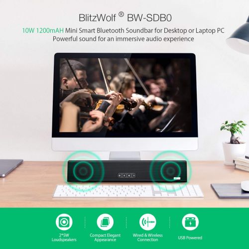  [아마존 핫딜]  [아마존핫딜]Bluetooth Soundbar, BlitzWolf 10W Wire und Wireless Tragbare Kabelloser Subwoofer Lautsprecher fuer PC, Handy, Tablets, Projektor oder Wireless Gerate