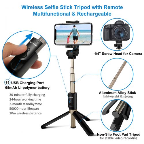  BlitzWolf Portable Bluetooth Handheld Extendable Folding Tripod Monopod Selfie Stick with Remote Controller Shutter，for Sport Action Camera 3.5-6 inch Screen Smart Mobile Phone