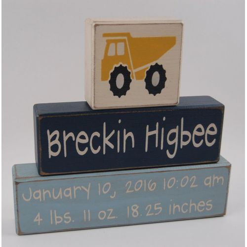  Blocks Upon A Shelf Dump Truck Birth Stats Announcement Primitive Country Wood Stacking Sign Blocks- Custom Personalized Name and Birth Stats-Baby Gift-Birth Announcement-Baby-Boys/Girls Nursery Room