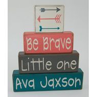 Blocks Upon A Shelf Primitive Country Wood Stacking Sign Blocks-Arrow Decor-Be Brave Little One-Nursery Room-Baby Shower Gift-Shower Centerpiece-BoysGirls Room Decor-Personalized Name