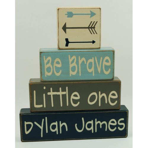  Blocks Upon A Shelf Primitive Country Wood Stacking Sign Blocks-Arrow Decor-Be Brave Little One-Nursery Room-Baby Shower Gift-Shower Centerpiece-BoysGirls Room Decor-Personalized Name