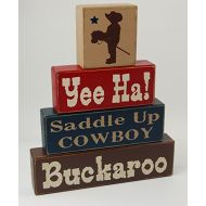 Blocks Upon A Shelf Yee Ha-Saddle Up Cowboy-Buckaroo - Primitive Country Wood Stacking Sign Blocks Cowboy Theme Cowboy Birthday Cowboy Nursery Room Cowboy Baby Shower Home Decor