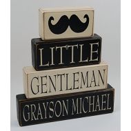 Blocks Upon A Shelf Primitive Country Wood Stacking Sign Blocks-Little Gentleman-Personalized Name Nursery Decor- Birthday Baby Shower Centerpiece-Mustache