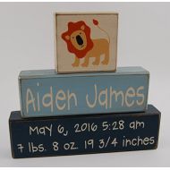 Blocks Upon A Shelf Lion-JungleSafariZoo Theme-Primitive Country Wood Stacking Sign Blocks-Personalized Custom Name and Birth Stats-Baby Gift-Birth Announcement-Baby-BoysGirls Nursery Room Home Dec