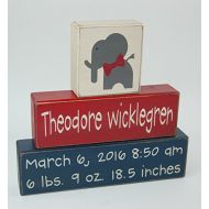 Blocks Upon A Shelf Elephant Little Man-Bow Tie-Primitive Country Wood Stacking Sign Blocks-Personalized Custom Name and Birth Stats-Baby Gift-Birth Announcement-Baby-BoysGirls Nursery Room Home Deco