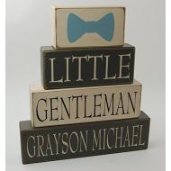 Blocks Upon A Shelf Little Gentleman - Personalized Name - Primitive Country Wood Stacking Sign Blocks - Nursery Decor- Birthday Baby Shower Centerpiece-Bow Tie