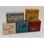 Blocks Upon A Shelf Personalized Name One Fish-Two Fish-Red Fish-Blue Primitive Country Wood Stacking Sign Blocks Dr. Suess-Chuncky Blocks- Kids Nursery Room-Birthday-Baby Shower Decor