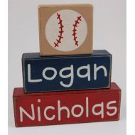 Blocks Upon A Shelf Baseball Theme First Middle Name - Primitive Country Wood Stacking Sign Blocks-Baseball Collection-Boys Sports-Nursery Room-Baseball Baby Shower-Baseball Birthday Sports Home Decor
