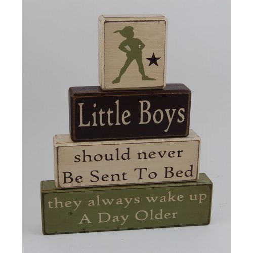  Blocks Upon A Shelf Peter Pan-Little Boys Should Never Be Sent To Bed They Always Wake Up A Day Older-Primitive Wood Stacking Sign Blocks-Nursery Room-Baby Shower Centerpiece-Baby Gift-Birthday
