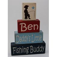 Blocks Upon A Shelf Personalized Name Daddys Little Fishing Buddy- Primitive Country Wood Stacking Sign Blocks- Boys Room Fishing Theme- Fishing Baby Shower-Fishing Nursery Home Decor