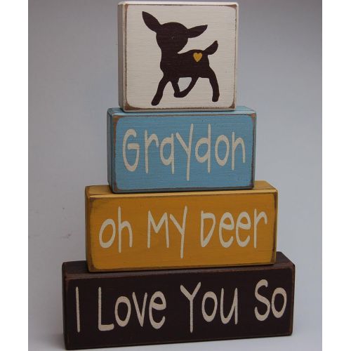  Blocks Upon A Shelf Personalized Name-Oh My Deer I Love You So Baby Deer, Hunting Room, Hunting Deer Nursery Decor, Hunting Baby Shower Primitive Country Wood Stacking Sign Blocks Home Decor