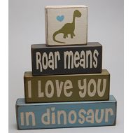 Blocks Upon A Shelf Roar Means I Love You In Dinosaur - Primitive Country Wood Stacking Sign Blocks Dinosaur Decor Childrens Room-Dinosaur Birthday-Dinosaur Nursery Baby Shower