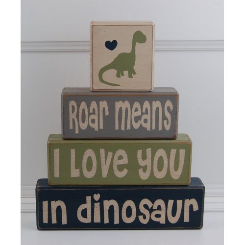  Blocks Upon A Shelf Roar Means I Love You In Dinosaur - Primitive Country Wood Stacking Sign Blocks Dinosaur Decor Childrens Room-Dinosaur Birthday-Dinosaur Nursery Baby Shower