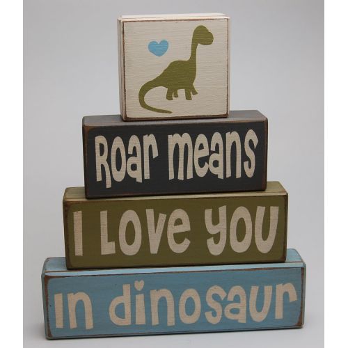  Blocks Upon A Shelf Roar Means I Love You In Dinosaur - Primitive Country Wood Stacking Sign Blocks Dinosaur Decor Childrens Room-Dinosaur Birthday-Dinosaur Nursery Baby Shower