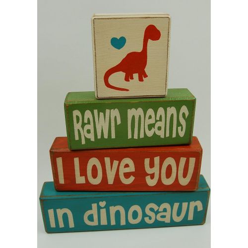  Blocks Upon A Shelf Rawr Means I Love You In Dinosaur - Primitive Country Wood Stacking Sign Blocks Dinosaur Decor Childrens Room-Dinosaur Birthday-Dinosaur Baby Shower-Dinosaur Nursery Room