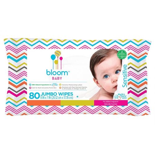  Bloom BABY bloom Baby Wipes, Sensitive, Unscented, 8 packs of 80 (640 count)