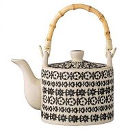 Bloomingville Ceramic Julie Teapot with Flowers and Bamboo Handle, Multicolor