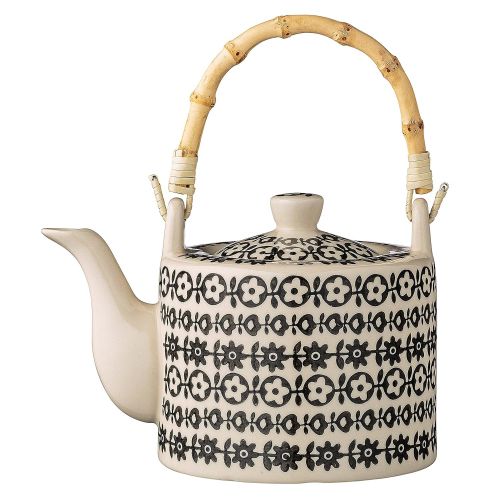  Bloomingville Ceramic Julie Teapot with Flowers and Bamboo Handle, Multicolor