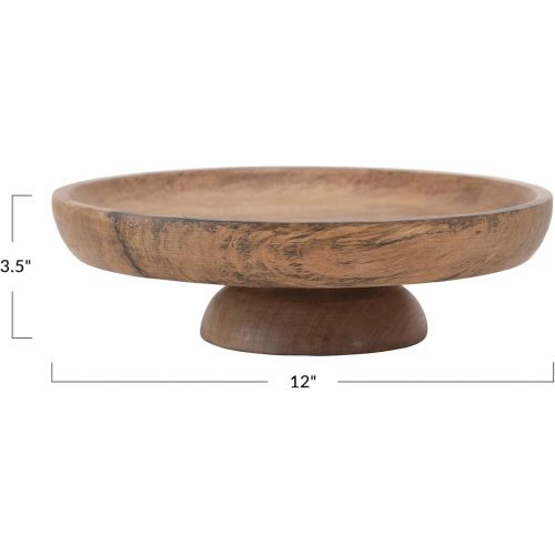  Bloomingville Round Natural Mango Wood Footed Cake Stand Bowl, Pack of 1