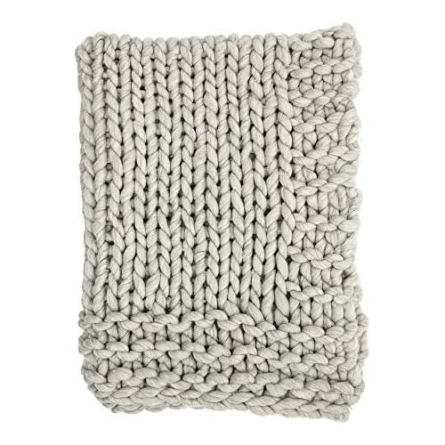  Bloomingville Chunky Wool Blend Knit Throw, Grey