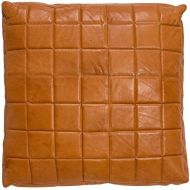 Bloomingville A95704858 Square Camel Brown Leather Pillow with Grey Back