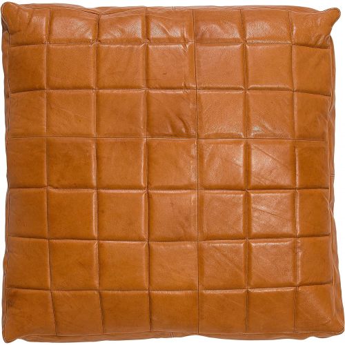  Bloomingville A95704858 Square Camel Brown Leather Pillow with Grey Back