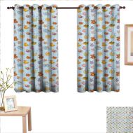 BlountDecor Baby Decorative Curtains for Living Room Newborn Sun Teddy Bear Ribbon Feeder Pacifier Chick Kitty Cat Design 55x 63,Suitable for Bedroom Living Room Study, etc.