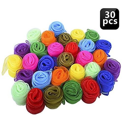  [아마존베스트]Blovec Juggling Silk Scarves, 30 pcs Square Dance Scarf Magic Movement Scarves Performance Props Accessories 24 by 24 Inch in 10 Colors