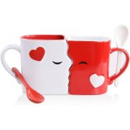 [아마존베스트]Blu Devil Kissing Mugs Set, Exquisitely Crafted Two Large Cups, Each with Matching Spoon, For Him and Her on Valentines, Birthday, Anniversary, Wedding, Engagement or Anytime a Couple Wishes