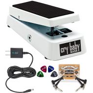Jim Dunlop 105Q Cry Baby Bass Wah Pedal Bundle with Blucoil Power Supply Slim AC/DC Adapter for 9 Volt DC 670mA, 2 Pack of Pedal Patch Cables and 4 Celluloid Guitar Picks