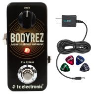 TC Electronic BodyRez Acoustic Guitar Pickup Enhancer Pedal Bundle with Blucoil Slim 9V 670ma Power Supply AC Adapter and 4-Pack of Celluloid Guitar Picks
