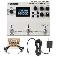 BOSS DD-500 Digital Delay Stompbox with True Bypass Bundle with Blucoil 2-Pack of Pedal Patch Cables and Slim 9V 670ma Power Supply AC Adapter