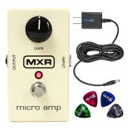 MXR M133 Micro Amp Boost Pedal Bundle with Blucoil Slim 9V 670ma Power Supply AC Adapter and 4-Pack of Celluloid Guitar Picks