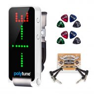 TC Electronic PolyTune Clip Tuner Bundle with Blucoil Pedal Patch Cables (2-Pack) and Celluloid Guitar Picks (8-Pack)