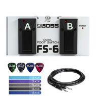 BOSS FS-6 Dual Latch and Momentary Foot Switch Pedal Bundle with 10-FT 1/4-Inch Male to Male Cable, Blucoil 5-Pack of Reusable Cable Ties, and 4-Pack of Celluloid Guitar Picks