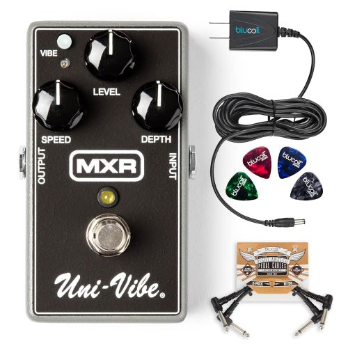  MXR M68 Uni-Vibe Chorus/Vibrato Pedal Bundle with 2-Pack of Pedal Patch Cables, Blucoil Slim 9V 670ma Power Supply AC Adapter and 4-Pack of Celluloid Guitar Picks