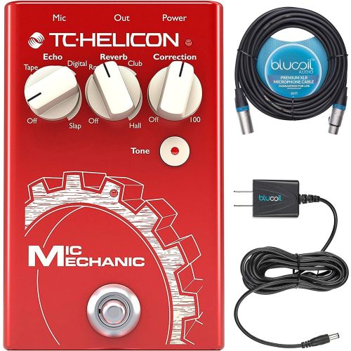  TC Helicon Mic Mechanic 2 Vocal Effects Pedal Bundle with Blucoil Slim 9V 670ma Power Supply AC Adapter, and 20-FT Balanced XLR Cable