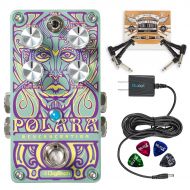 DigiTech Polara Lexicon Reverb Effects Pedal Bundle with Blucoil Power Supply Slim AC/DC Adapter for 9 Volt DC 670mA, 2-Pack of Pedal Patch Cables and 4 Guitar Picks