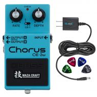 BOSS Waza Craft CE-2W Chorus Effects Pedal Bundle with Blucoil Power Supply Slim AC/DC Adapter for 9 Volt DC 670mA and 4 Guitar Picks