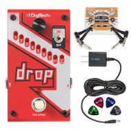 DigiTech DROP Compact Polyphonic Drop Tune Pitch Shift Pedal with Momentary/Latch Switching and True Bypass Bundle with Blucoil 9V Slim Power Supply, 2-Pack of Patch Cables and 4-P