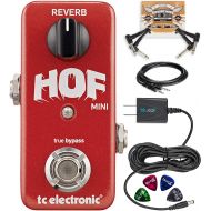 TC Electronic Hall of Fame Mini Reverb Pedal with TonePrint Bundle with Hosa 10 Straight Instrument Cable (1/4), Blucoil Slim 9V 670ma Power Supply AC Adapter, 2x Patch Cables, and