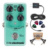 TC Electronic HyperGravity Compressor with TonePrint Bundle with Blucoil Slim 9V 670ma Power Supply AC Adapter, 2-Pack of Pedal Patch Cables and 4-Pack of Celluloid Guitar Picks