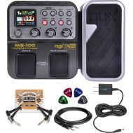 NUX MG-100 Multi Effects Processor Bundle with Hosa 10-FT Straight Instrument Cable (1/4in), Blucoil Slim 9V 670ma Power Supply AC Adapter, 2-Pack of Pedal Patch Cables, and 4x Gui