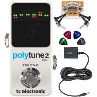TC Electronic PolyTune 2 Mini Chromatic and Polyphonic Tuning Pedal Bundle with Blucoil Slim 9V 670ma Power Supply AC Adapter, 2-Pack of Pedal Patch Cables, and 4-Pack of Celluloid