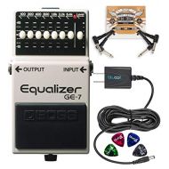 BOSS GE-7 Equalizer Pedal with 7 Band EQ Bundle with Blucoil 9V DC Power Supply with Short Circuit Protection, 2-Pack of Pedal Patch Cables and 4-Pack of Celluloid Guitar Picks