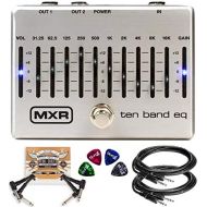 MXR M108S Ten Band EQ Pedal for Electric Guitar and Bass Bundle with Hosa 2-Pack of 10-FT Straight Instrument Cable (1/4in), Blucoil 2-Pack of Pedal Patch Cables, and 4-Pack of Cel