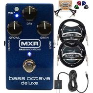 MXR M288 Bass Octave Deluxe Pedal Bundle with Blucoil Slim 9V 670ma Power Supply AC Adapter, 2-Pack of 10-FT Mono Instrument Cable, 2-Pack of Pedal Patch Cables, and 4-Pack of Cell